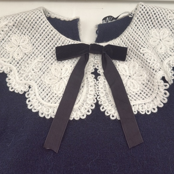 Zara Short Sleeve Bow Sweater, Navy - Picture 2 of 6
